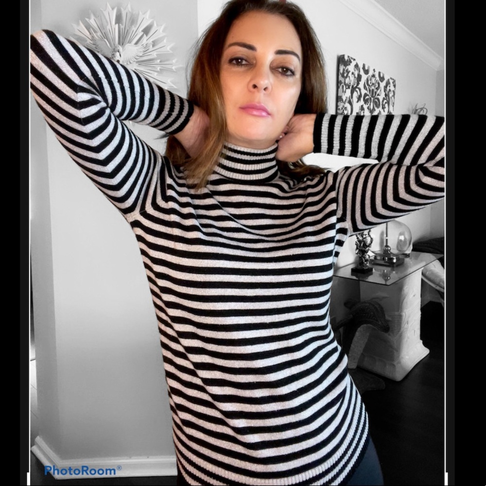 Joseph A. striped Shining Turtleneck Sweater M